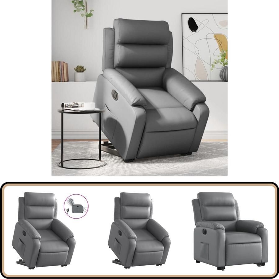 VidaXL Sta-op-stoel Elektrisch Kunstleer Grijs Elektrische Sta-op-stoel Sta-opstoel Comfortstoelen Rolstoel Alternatief Seniorenstoel
