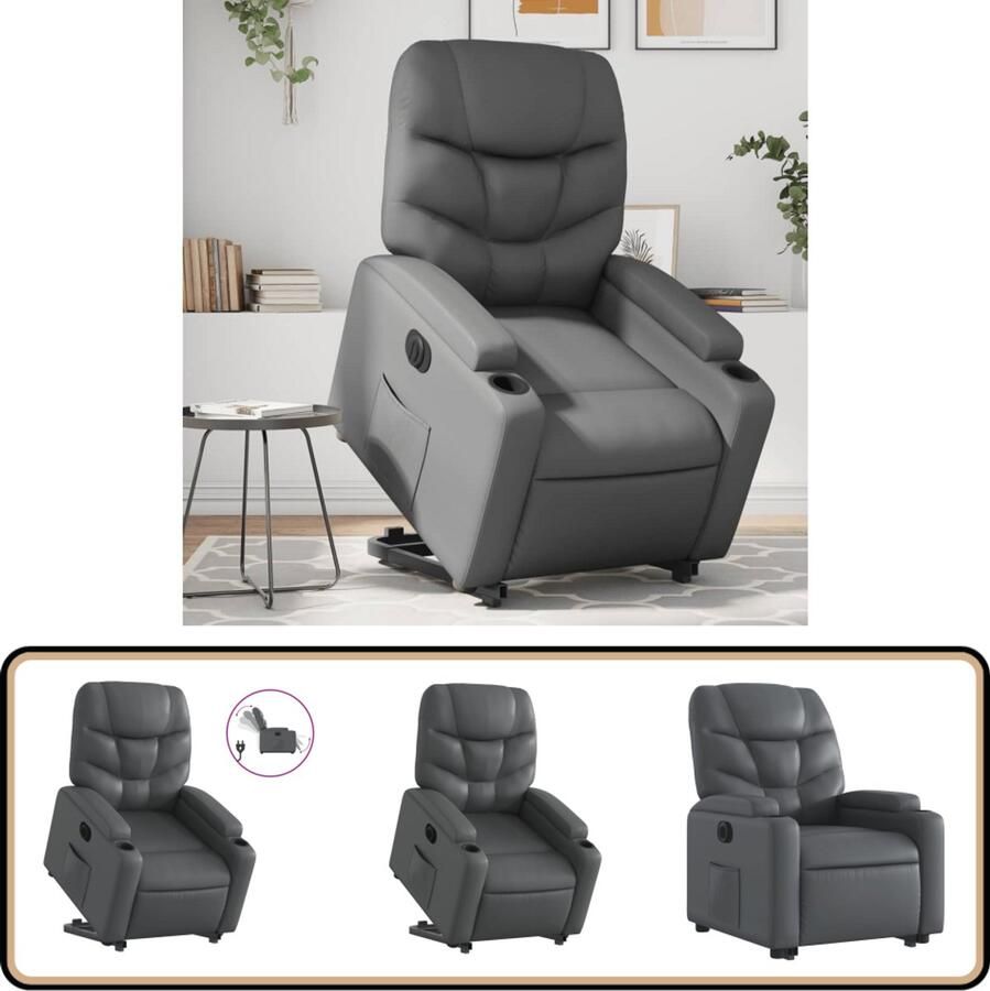 VidaXL Sta-op-stoel elektrisch Kunstleer Grijs Elektrische Sta-op-stoel Sta-opstoel Rolstoelhoogte Verrijdbare Stoel Comfortstoel