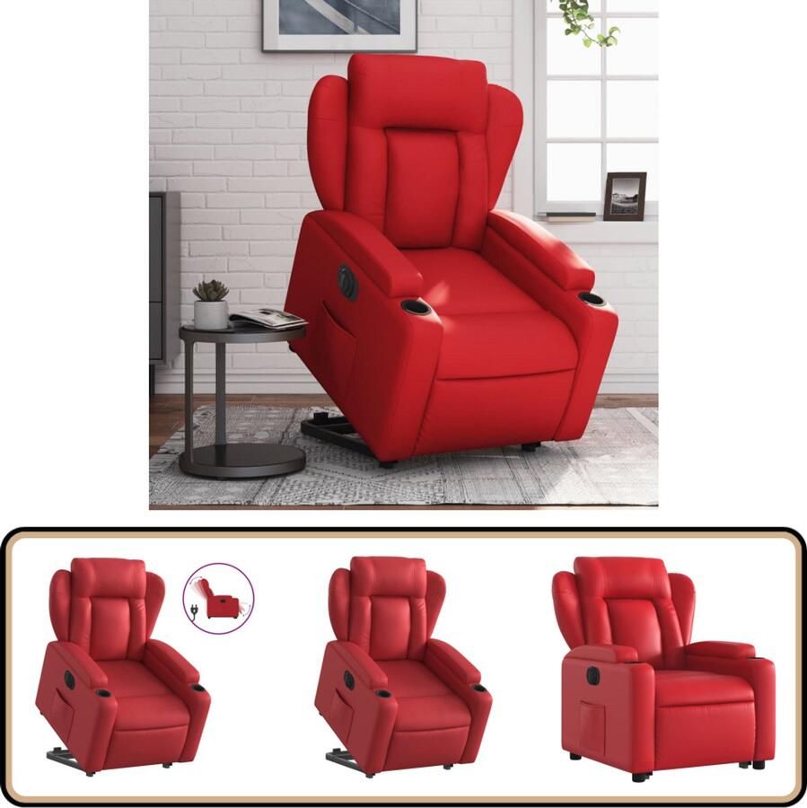 VidaXL Sta-op-stoel elektrisch kunstleer rood Elektrische Sta-op-stoel Sta-opstoel Rolstoelen Fauteuils Loungestoel