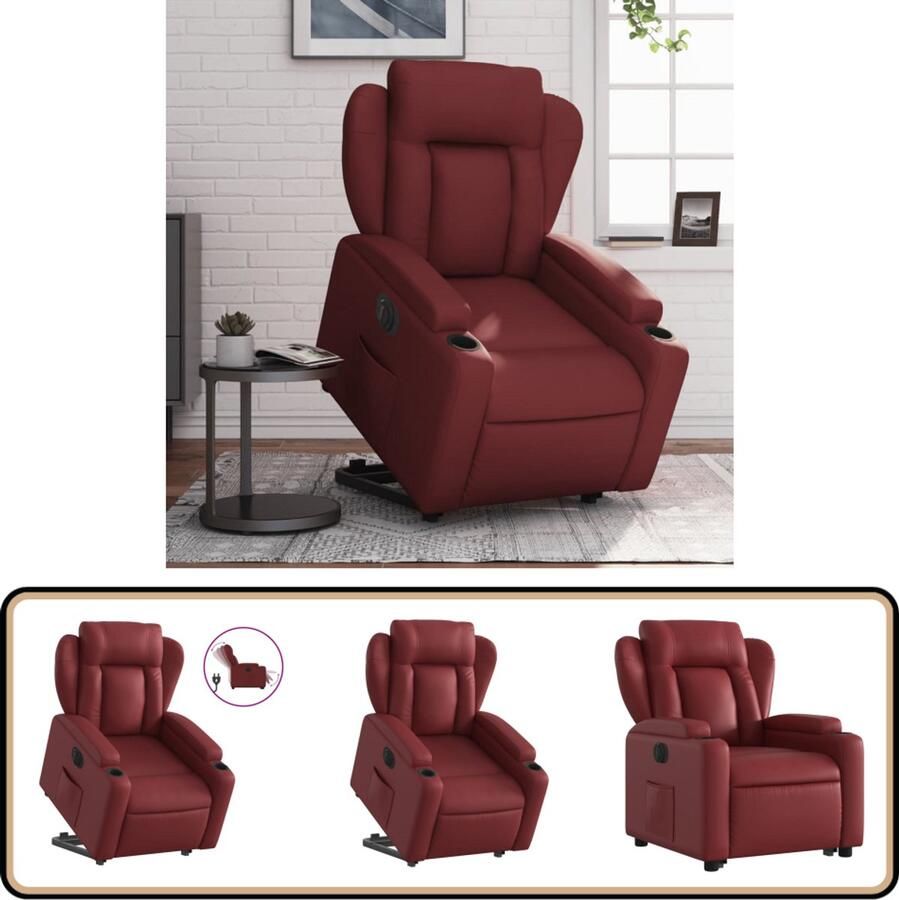 VidaXL Sta-op-stoel Elektrisch Kunstleer Wijnrood Elektrische Sta-op-stoel Sta-opstoel Fauteuils Loungestoel Ergonomische Stoel