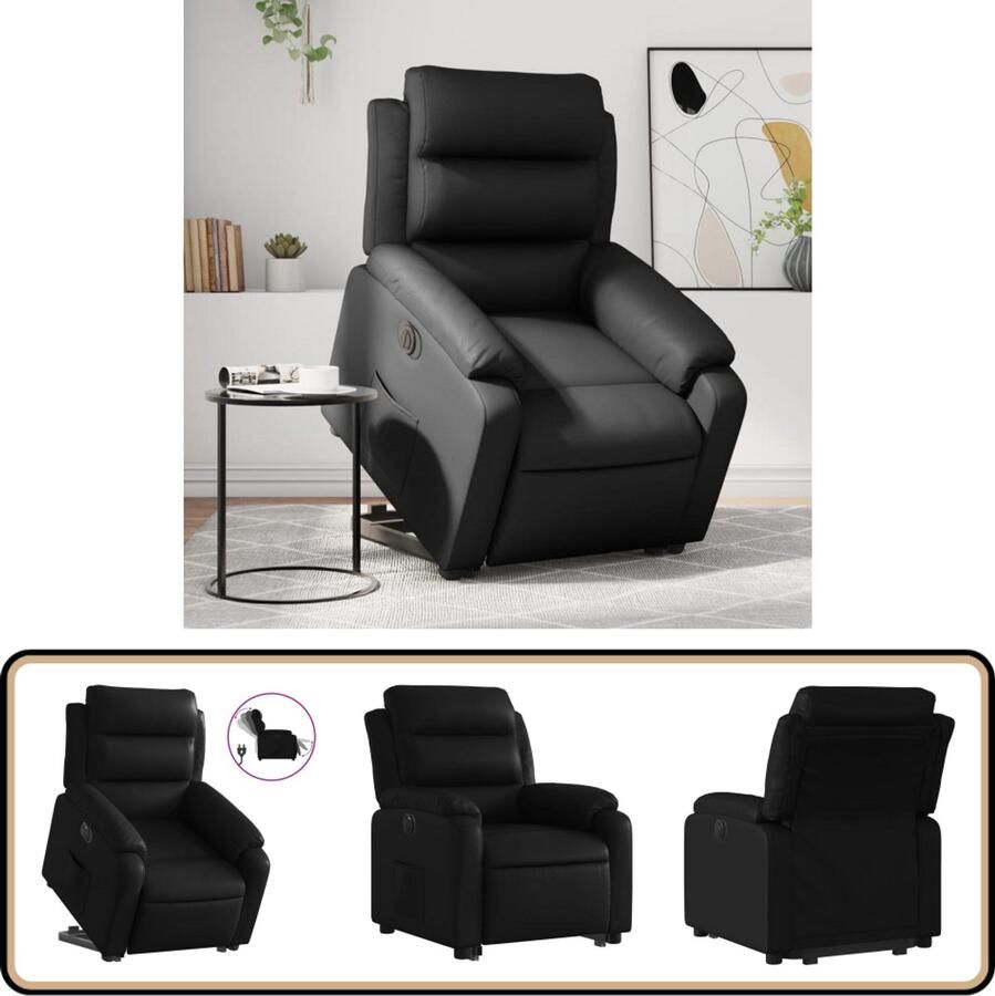 VidaXL Sta-op-stoel Elektrisch Kunstleer Zwart Elektrische Sta-op-stoel Sta-opstoel Ergonomische Stoel Loungestoel Relaxfauteuil