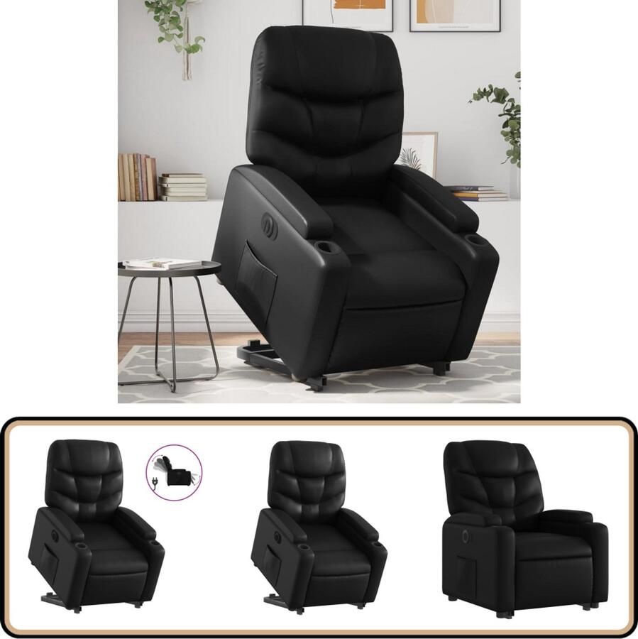 VidaXL Sta-op-stoel Elektrisch Kunstleer Zwart Elektrische Sta-op-stoel Sta-opstoel Loungestoel Fauteuils Ergonomische Stoel