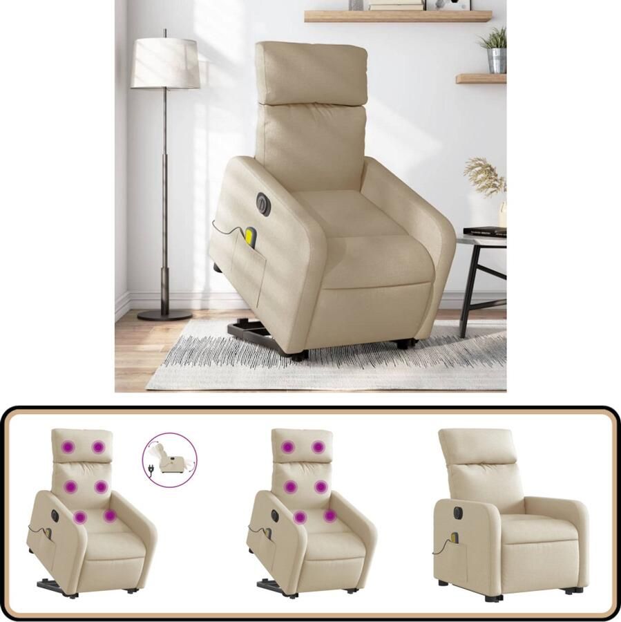 VidaXL Sta-op-stoel Elektrisch Massagefunctie Crème Sta-op Massagestoel Massagerstoel Elektrische Stoel Comfortstoeltje Luxe Fauteuil