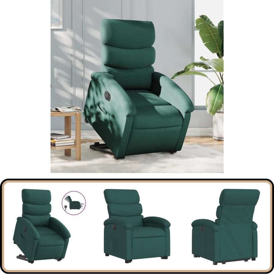 VidaXL Sta-op-stoel Elektrisch Stof Donkergroen Elektrische Sta-op-stoel Sta-opstoel Rolstoelhoogteversteller Luxe Fauteuil Elektrische Verstelbare Stoel