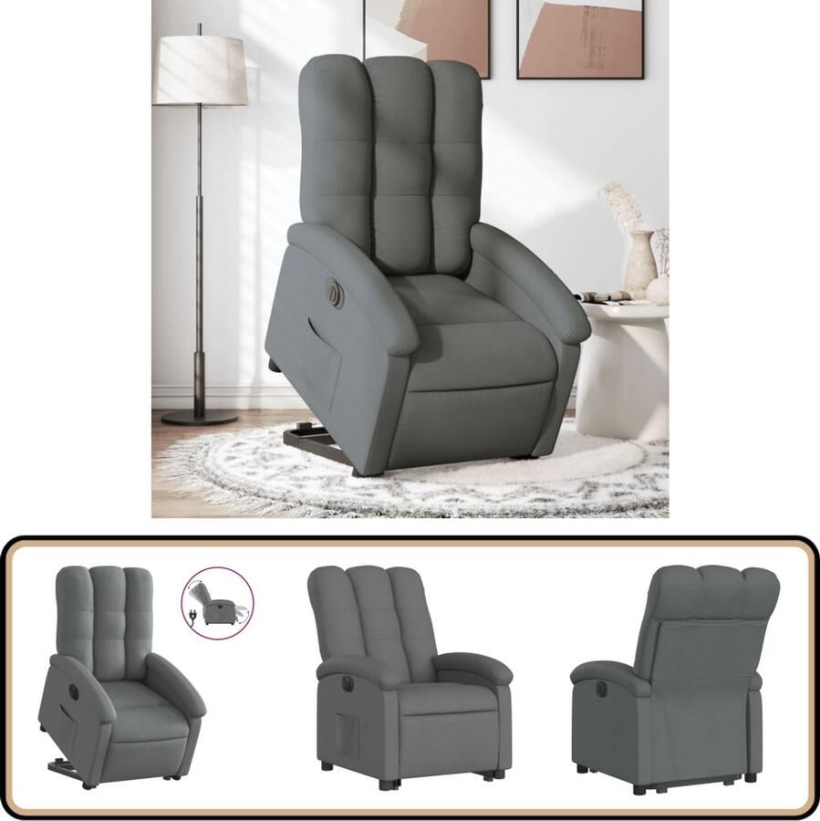 VidaXL Sta-op-stoel Elektrisch verstelbaar Donkergrijs Elektrische Sta-op-stoel Sta-op-fauteuil Ergonomische Stoel Luxe Fauteuil Zitzak