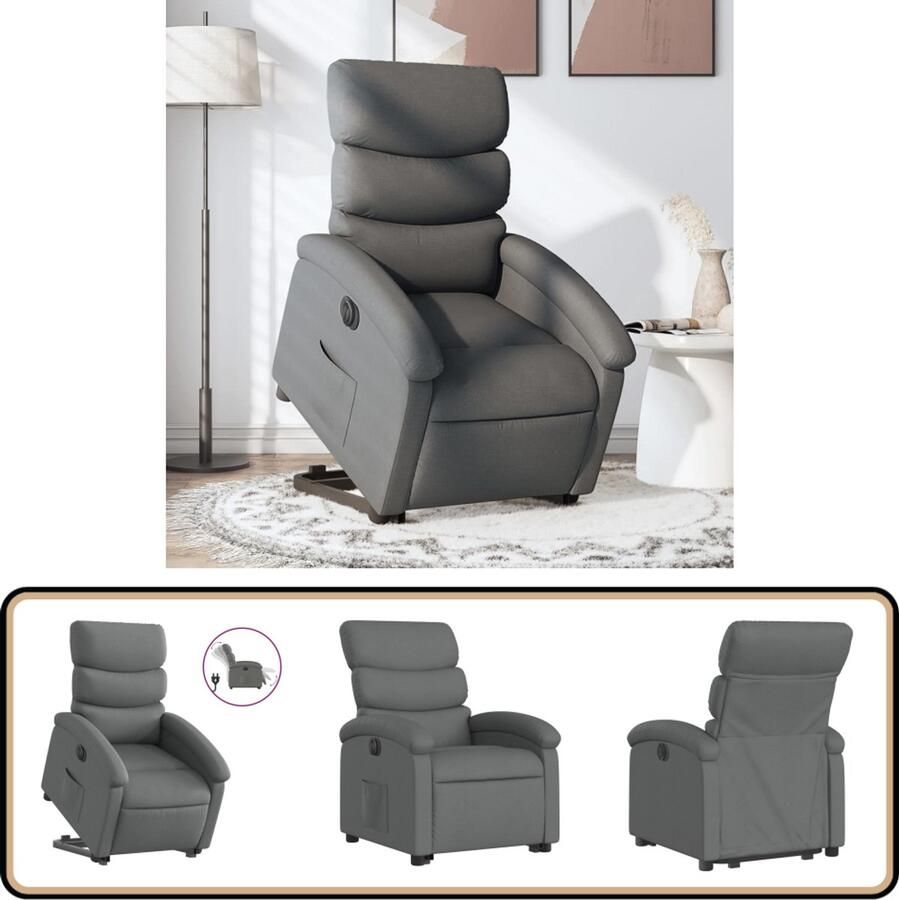 VidaXL Sta-op-stoel Elektrisch verstelbaar Donkergrijs Elektrische Sta-op-stoel Sta-opstoel Rolstoelhoogte Ergonomische Stoel Luxe Fauteuil