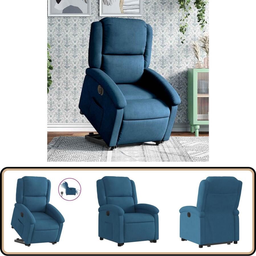 VidaXL Sta-op-stoel elektrisch verstelbaar fluweel blauw Elektrische Sta-op-stoel Sta-op-fauteuil Ergonomische Stoel Comfortabele Stoel Elektrische Verstelbare Stoel