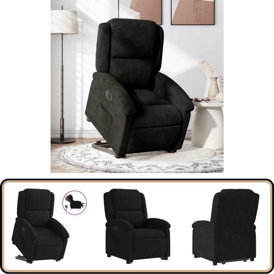 VidaXL Sta-op-stoel Elektrisch Verstelbaar Fluweel Zwart Elektrische Sta-op-stoel Sta-op-fauteuil Ergonomische Stoel Comfortabele Stoel Liftstoelen