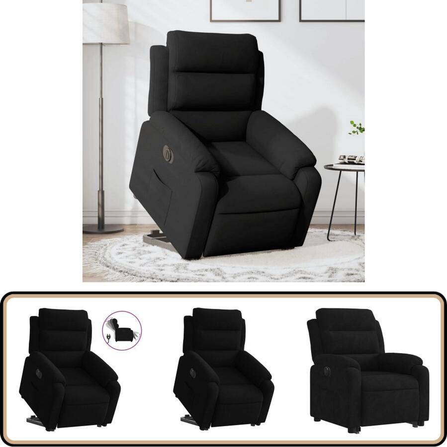 VidaXL Sta-op-stoel elektrisch verstelbaar fluweel zwart Elektrische Sta-op-stoel Sta-opstoel Fauteuils Ergonomische Stoel Seniors Meubilair