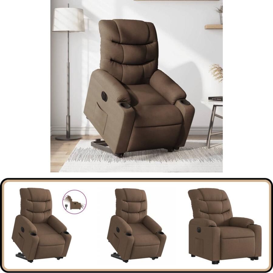 VidaXL Sta-op-stoel Elektrisch Verstelbaar Stof Bruin Elektrische Sta-op-stoel Sta-opstoel Comfortstoelen Fauteuils Seniormeubilair