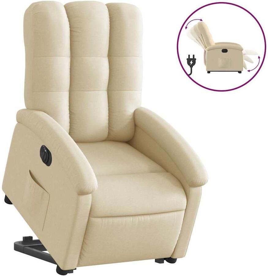 VidaXL Elektrische Stoel Sta Op Stoel Sta-op-stoel elektrisch verstelbaar stof crèmekleurig Sta Op Stoel Creme Luxe Stoel Ergonomische Stoel - Foto 2
