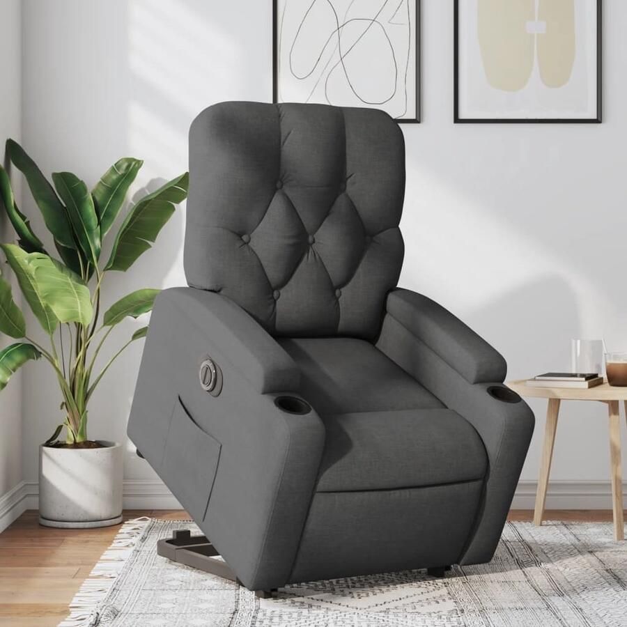 VidaXL Sta-op-stoel Elektrisch Stof Donkergrijs Elektrische Sta-op-stoel Sta-op-fauteuil Ergonomische Stoel Comfortabele Stoel Verstelbare Stoel - Foto 2