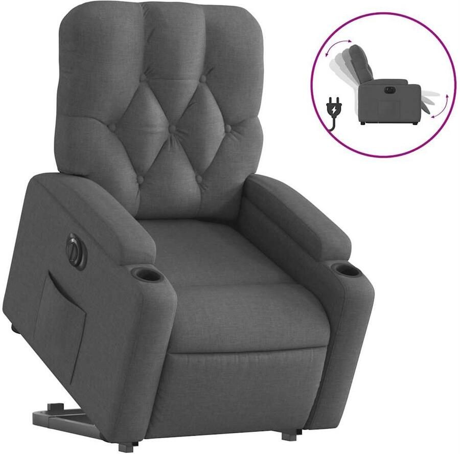 VidaXL Sta-op-stoel Elektrisch Stof Donkergrijs Elektrische Sta-op-stoel Sta-op-fauteuil Ergonomische Stoel Comfortabele Stoel Verstelbare Stoel