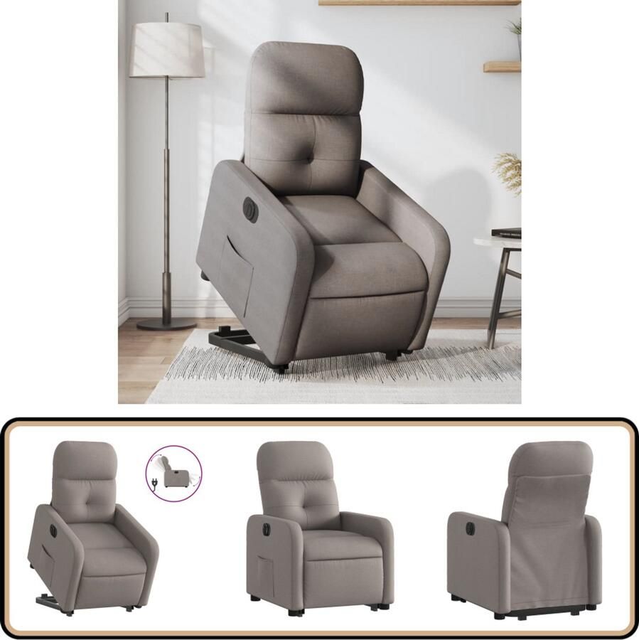 VidaXL Sta-op-stoel elektrisch verstelbaar stof taupe Elektrische Sta-op-stoel Sta-opstoel Fauteuils Ergonomische Stoel Lounge Stoel