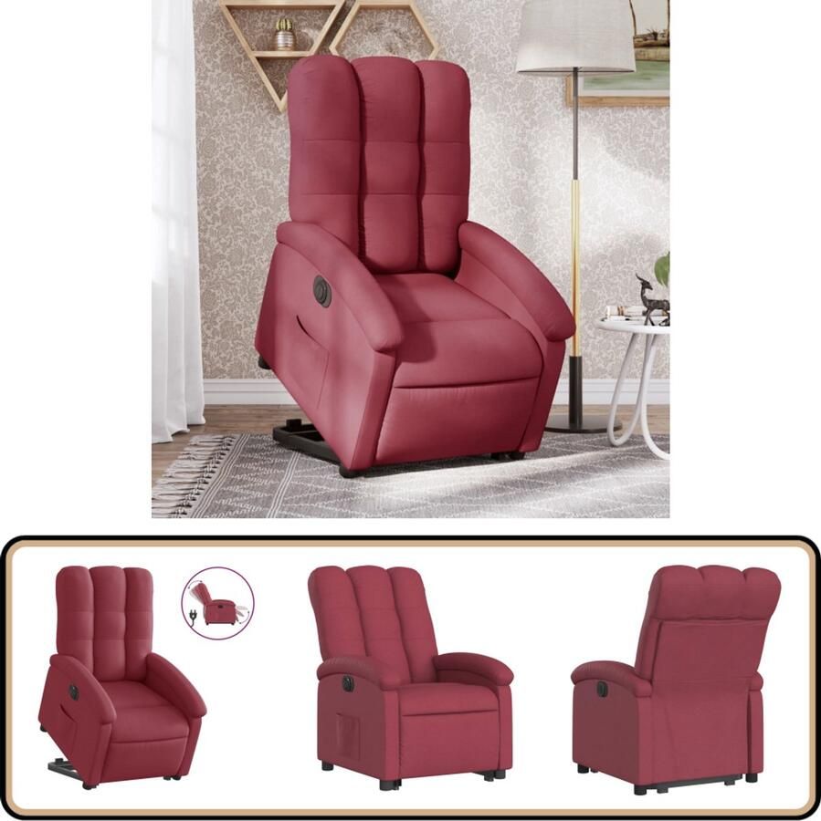 VidaXL Sta-op-stoel Elektrisch verstelbaar Wijnrood Elektrische Sta-op-stoel Sta-opstoel Fauteuils Ergonomische Stoel Lounge Stoel