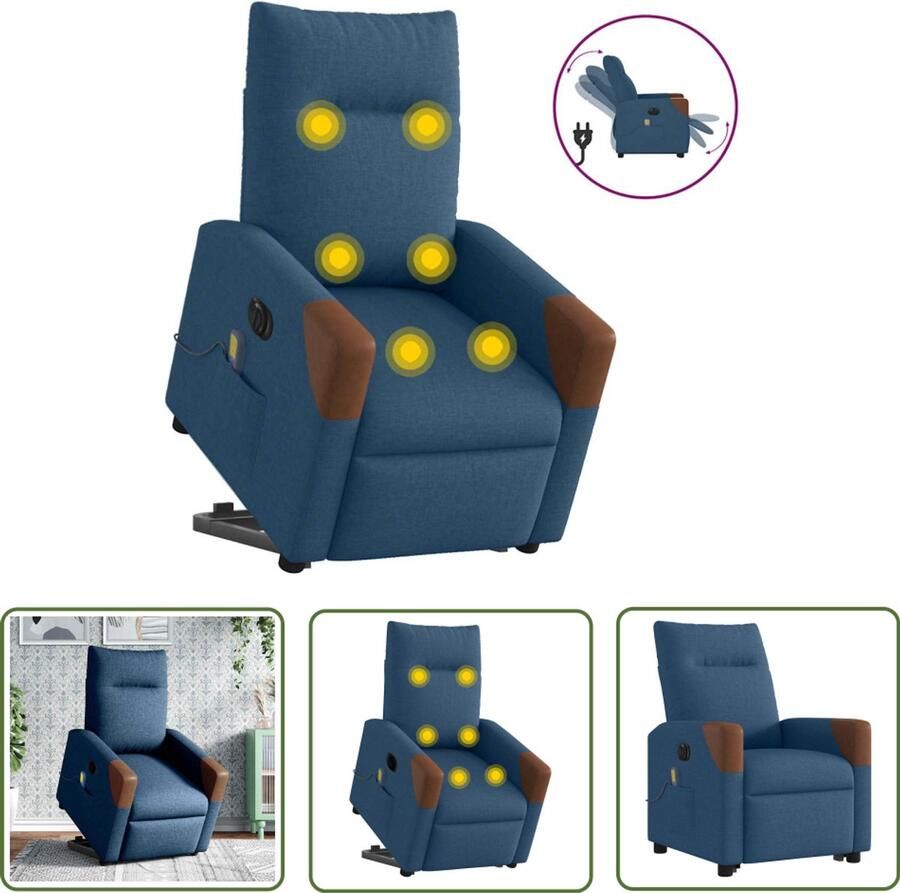 VidaXL Sta Op Stoel Elektrische Massagerstoel Sta-op-massagestoel elektrisch verstelbaar stof blauw Massage Stoel Loungestoel Zitzak