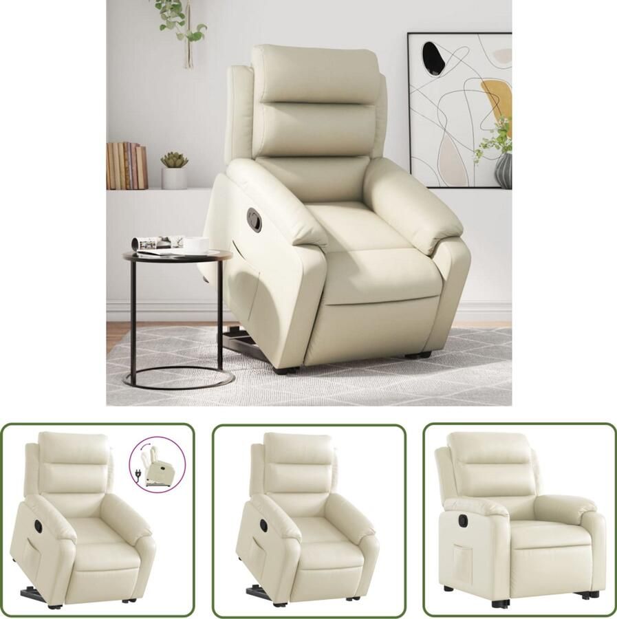 The Living Store Sta-op-stoel verstelbaar kunstleer crèmekleurig Verstelbare Stoel Elektrisch Bediening Sta Op Functie Fauteuil Loungestoel