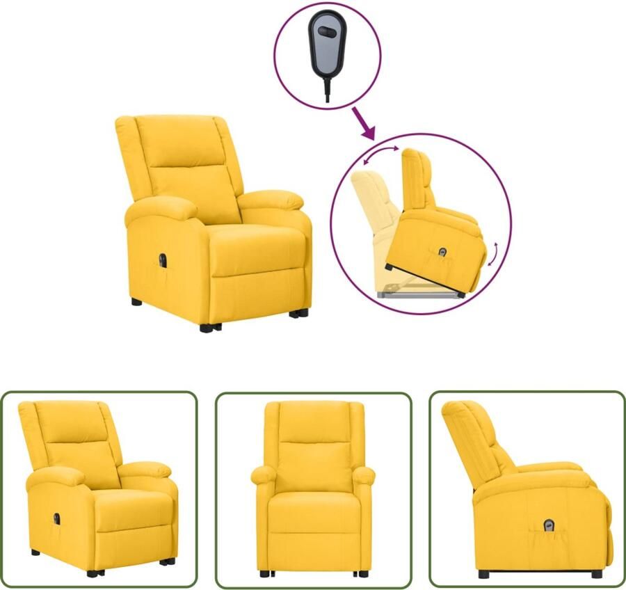 VidaXL Sta-op-stoel Geel Verstelbaar met motor Sta-opstoel Fauteuil Gele Stoel Ergonomische Stoel Comfortstoel Zitzak