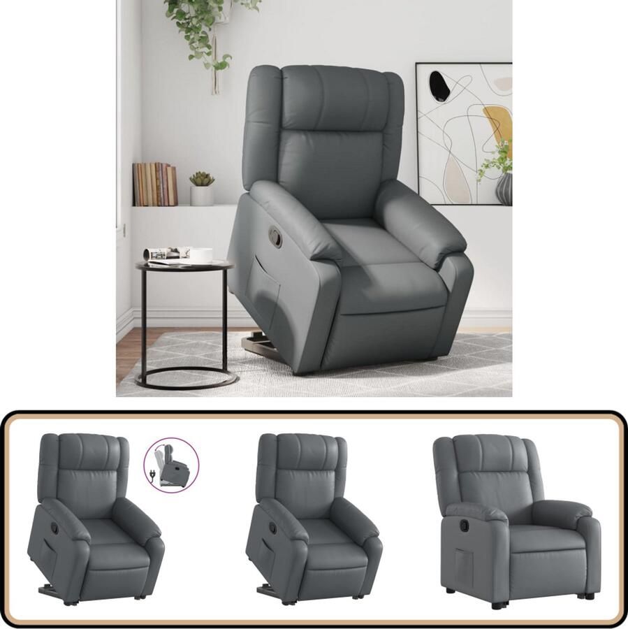VidaXL Sta-op-stoel Kunstleer Grijs Elektrisch Verstelbare Stoel Elektrisch Opstarten Fauteuil Zitzak Ergonomische Stoel