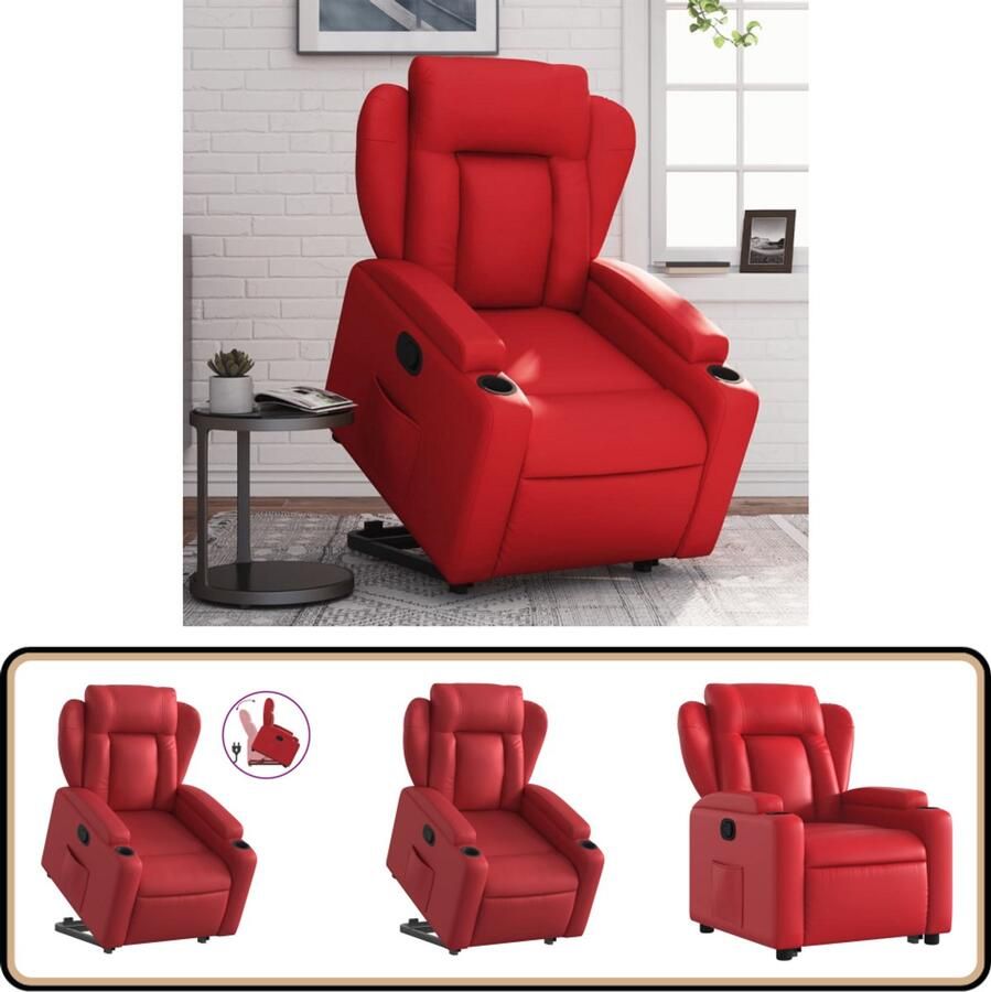 VidaXL Sta-op-stoel Kunstleer Rood met Elektromotor Verstelbare Stoel Elektrisch Bedienbaar Fauteuil Zitzak Leesstoeltje