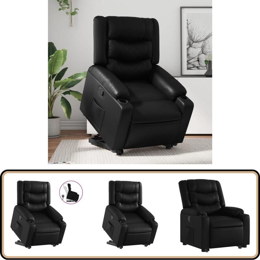 VidaXL Sta-op-stoel kunstleer zwart Verstelbare Stoel Elektrisch Bedienbaar Sta-op-stoel Fauteuils Loungestoel