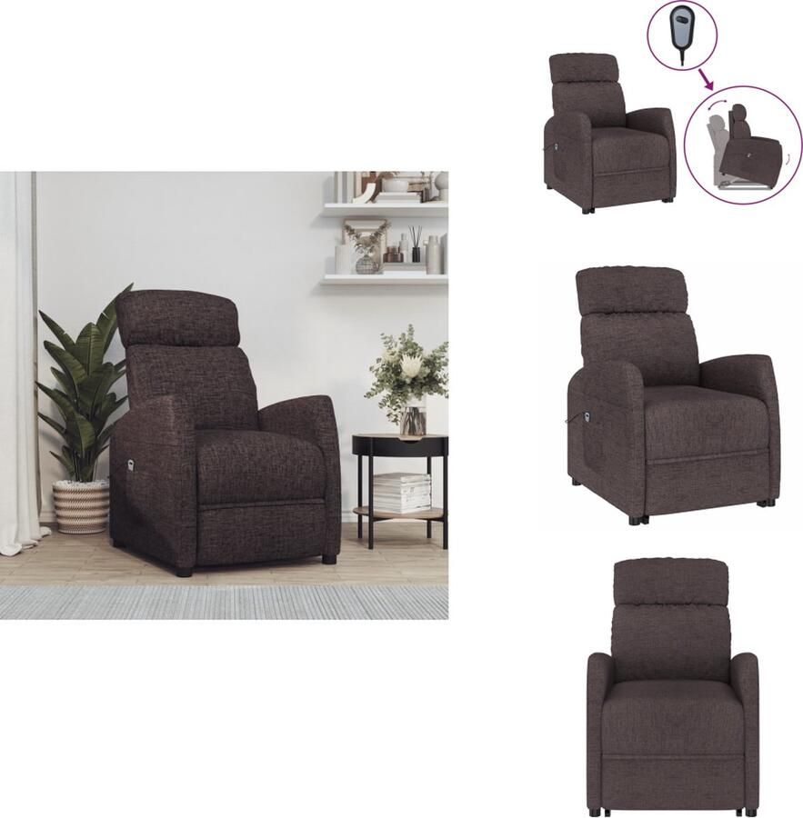 VidaXL Sta-op-stoel Relaxfauteuil Donkerbruin 66 x 83.5 x 104 cm Omhoog en naar achteren verstelbaar Zijvak Verstelbare rugleuning en voetensteun Montage vereist Fauteuil