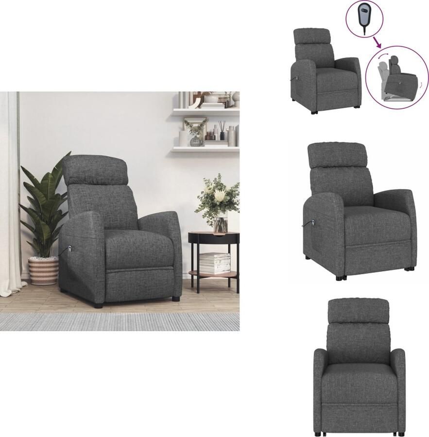 VidaXL Sta-op-stoel Comfort Elektronische Stoel Donkergrijs 66 x 83.5 x 104 cm Geschikt voor ouderen en mensen met rugklachten Inclusief zijvak en handbediening Montage vereist Fauteuil