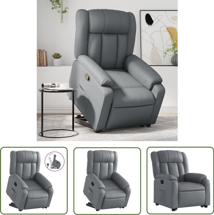 The Living Store Sta-op-stoel kunstleer grijs Verstelbare Stoel Sta-op Stoel Elektrisch Bedienbaar Kunstleder Ergonomische Stoel