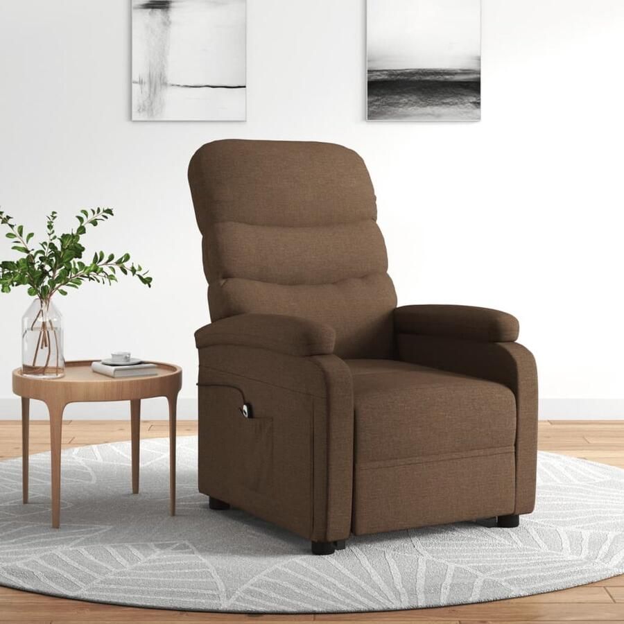 VidaXL Sta-op-stoel Stof Bruin Verstelbaar Sta-op-stoel Fauteuil Ergonomische Stoel Comfortstoel Bruine Stoel Elektrisch Bedienbare Stoel Verstelbare Stoel