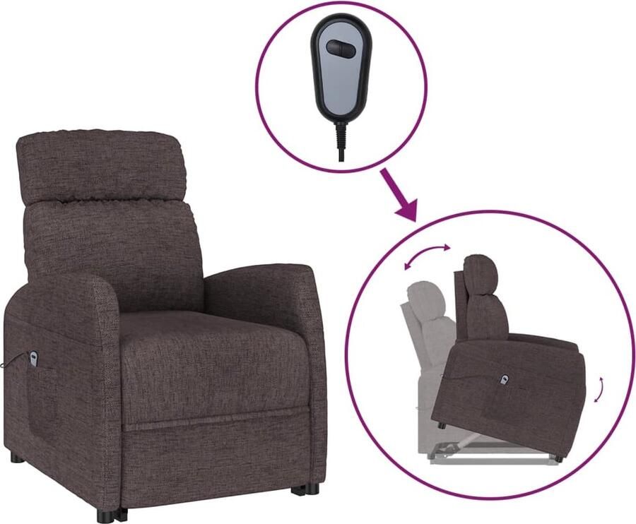 VidaXL Sta-op-stoel Stof Donkerbruin Verstelbaar Sta-op-stoel Relaxfauteuil Verstelbare Stoel Elektrisch Heffen Ergonomische Stoel Comfortstoel Zitzak - Foto 2