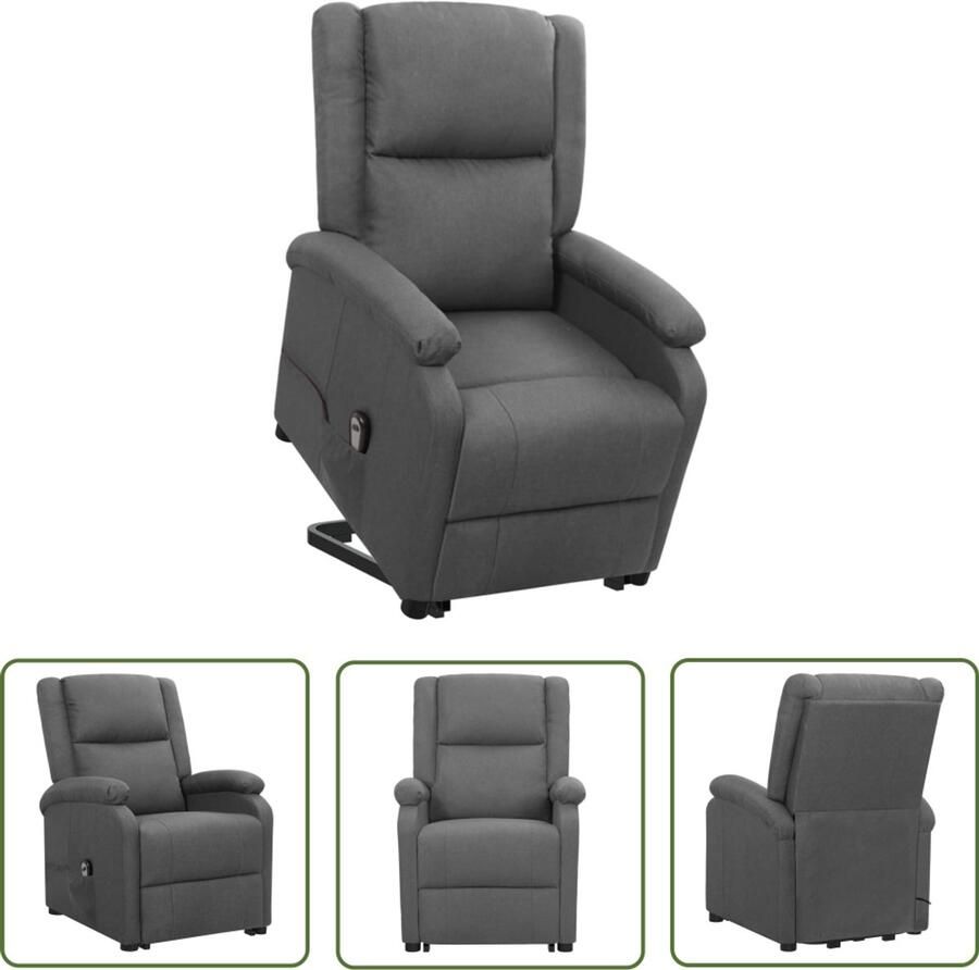 VidaXL Sta-op-stoel Stof Donkergrijs Sta-op-stoel Relaxfauteuil Elektrisch Bedienbaar Grijs Ergonomisch Zitzak
