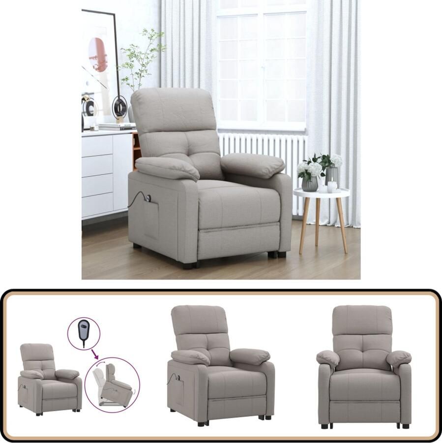 VidaXL Sta-op-stoel stof taupe Comfort & Stijl Sta-op-stoel Elektrisch Bediening Ergonomische Stoel Rolstoelhoogte Fauteuil