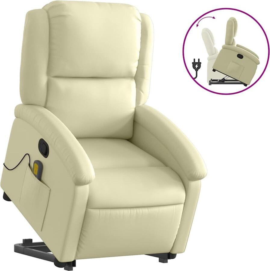 VidaXL Sta-op-stoel verstelbaar echt eer crèmekleurig