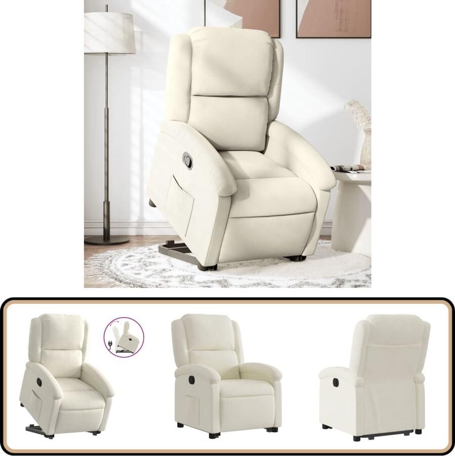 VidaXL Sta-op-stoel Verstelbaar Fluweel Crème Verstelbare Stoel Elektrisch Bedienbare Stoel Fauteuil Leesstoel Loungestoel