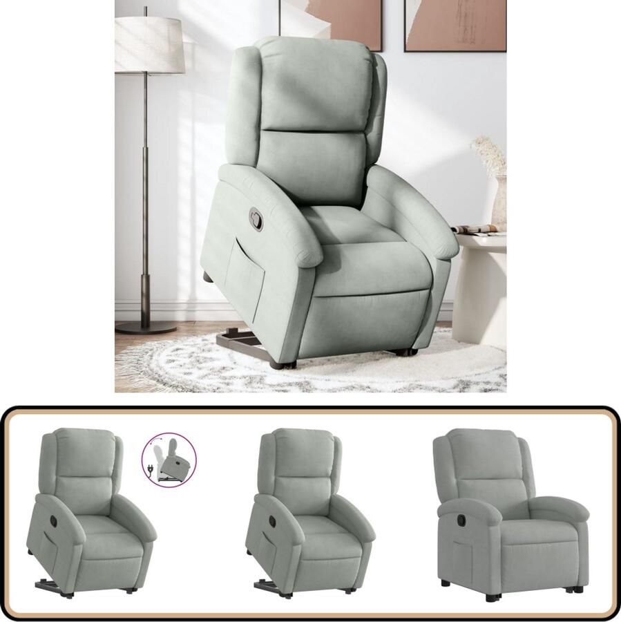 VidaXL Sta-op-stoel Verstelbaar Fluweel Lichtgrijs Verstelbare Fauteuil Elektrisch Opstaande Stoel Fauteuils Lounge Stoel Ergonomische Stoel