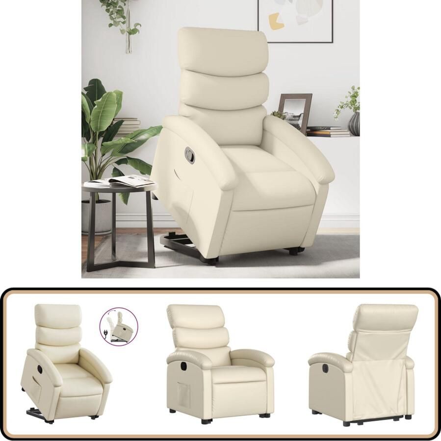 VidaXL Sta-op-stoel Verstelbaar Kunstleer crèmekleurig Sta-opstoel Sta-opstoelen Staopstoel Sta Op Stoel