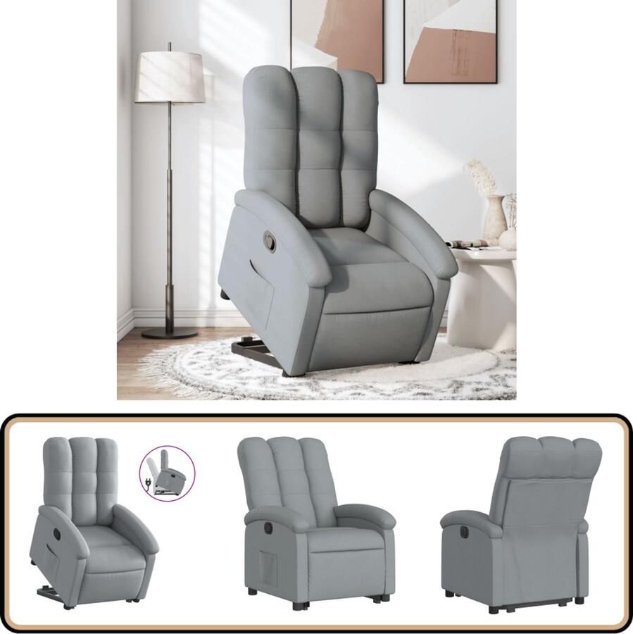 VidaXL Sta-op-stoel Verstelbaar Lichtgrijs Verstelbare Stoel Elektrisch Opstarten Fauteuils Zitcomfort Ergonomische Stoel