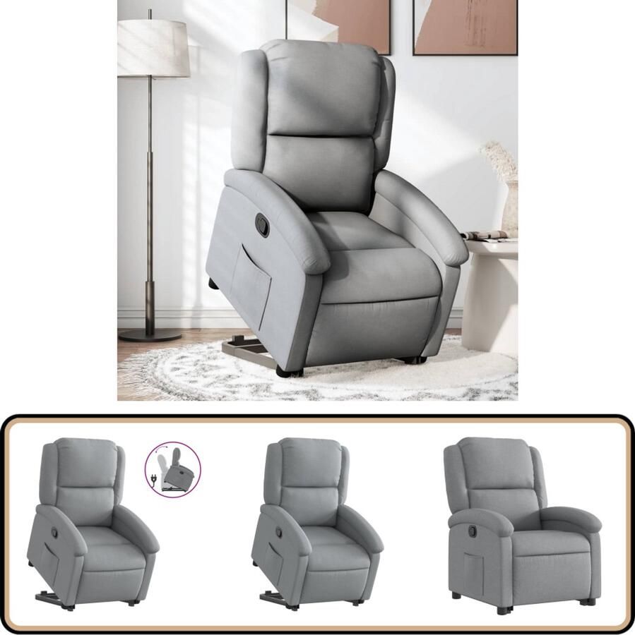 VidaXL Sta-op-stoel Verstelbaar Stof Lichtgrijs Verstelbare Stoel Sta Op Stoel Elektrisch Bediening Ergonomische Stoel Comfortabele Stoel