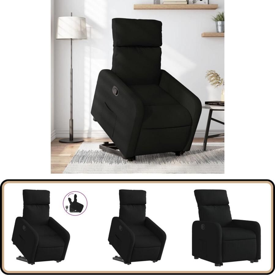 VidaXL Sta-op-stoel Verstelbaar Stof Zwart Verstelbare Stoel Sta Op Stoel Elektrisch Bediening Comfortstoelen Fauteuils