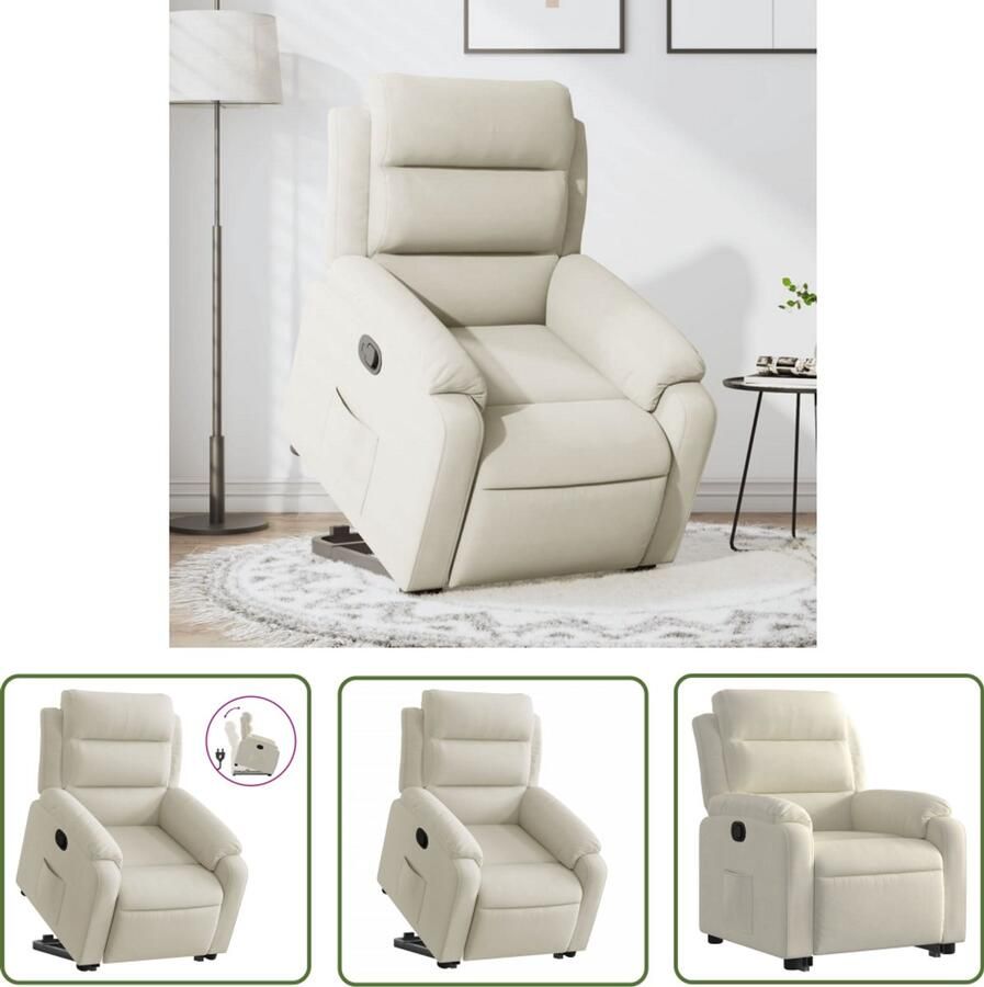 The Living Store Sta-op-stoel verstelbaar fluweel crème Verstelbare Stoel Sta Op Stoel Elektrisch Bediening Comfortstoelen Fauteuil