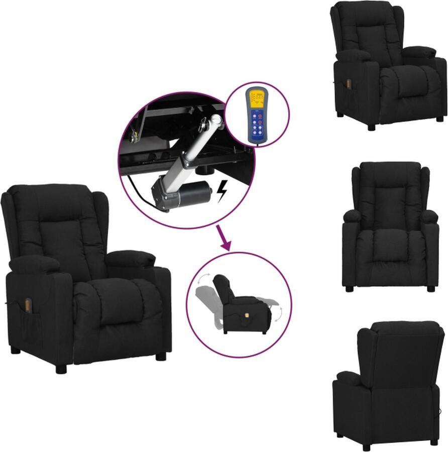 VidaXL Sta-Op Verstelbare Massagestoel Zwart 72.5 x 136.5 x 99.5 cm 6-punts trillingsmassage Fauteuil - Foto 5