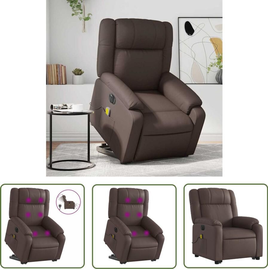 VidaXL Sta-opstoel Elektrische Massagestoel Sta-op-massagestoel elektrisch kunstleer bruin Massagerugkussen Bruine Fauteuil Loungestoel
