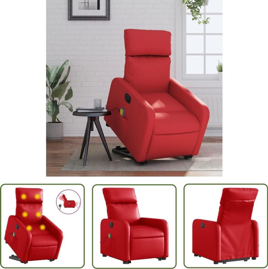The Living Store Sta-op-massagestoel elektrisch kunstleer rood Elektrische Massagestoel Sta-opstoel Massagerugleuning Kunstleder Meubels Ergonomische Stoel