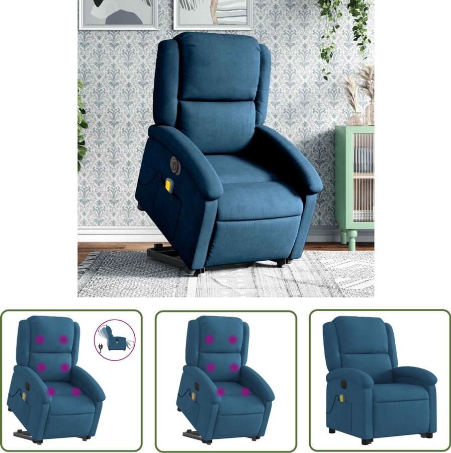 VidaXL Sta-opstoel Elektrische Massagestoel Sta-op-massagestoel elektrisch verstelbaar fluweel blauw Massagerugkussen Ergonomische Stoel Lounge Stoel