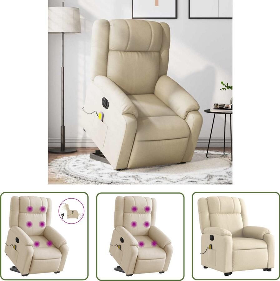 VidaXL Sta-op-massagestoel elektrisch verstelbaar stof crèmekleurig Elektrische Massagestoel Sta Opstoel Fauteuil Ergonomische Stoel Comfortstoeltje - Foto 2