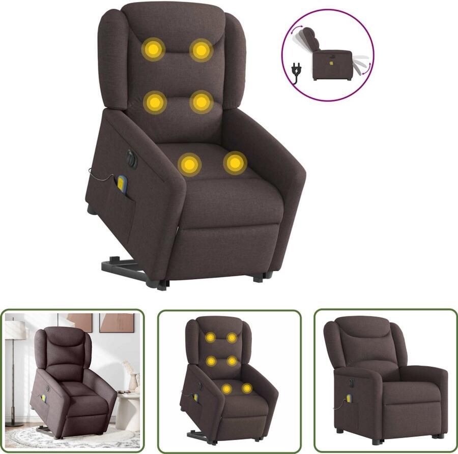 VidaXL Sta Opstoel Elektrische Massagestoel Sta-op-massagestoel elektrisch verstelbaar stof donkerbruin Fauteuil Ergonomische Stoel Comfortstoeltje
