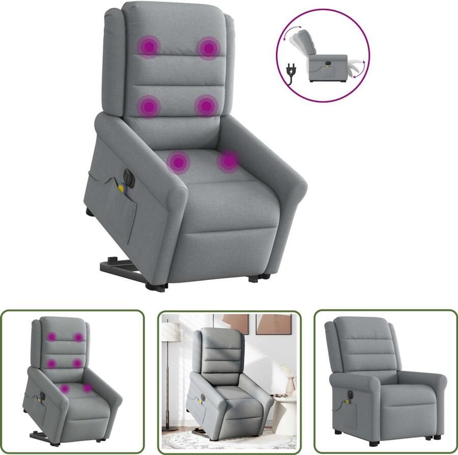 VidaXL Sta Opstoel Elektrische Massagestoel Sta-op-massagestoel elektrisch verstelbaar stof lichtgrijs Massageruimte Ergonomische Stoel Comfortstoeltje