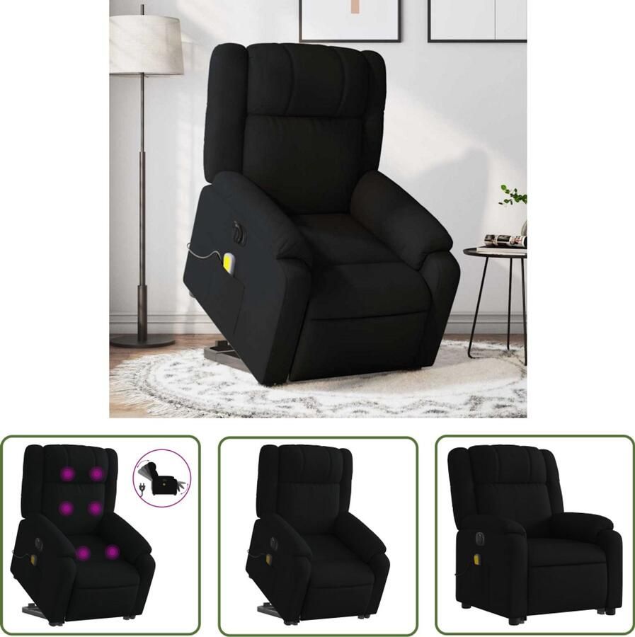 The Living Store Sta-op-massagestoel elektrisch verstelbaar stof zwart Elektrische Stoel Massagerstoel Sta Op Stoel Ergonomische Stoel Relaxfauteuil
