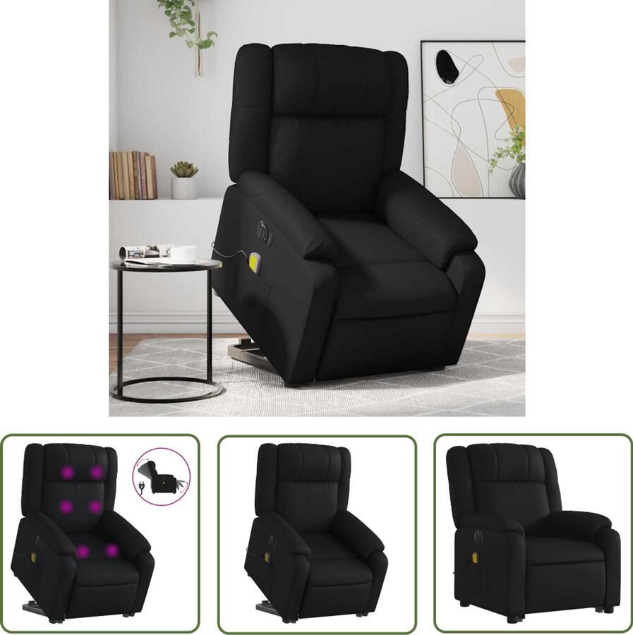 VidaXL Sta-opstoel Elektrische Sta-op Massagestoel Sta-op-massagestoel elektrisch kunstleer zwart Massagefauteuil Ergonomische Stoel Loungestoel