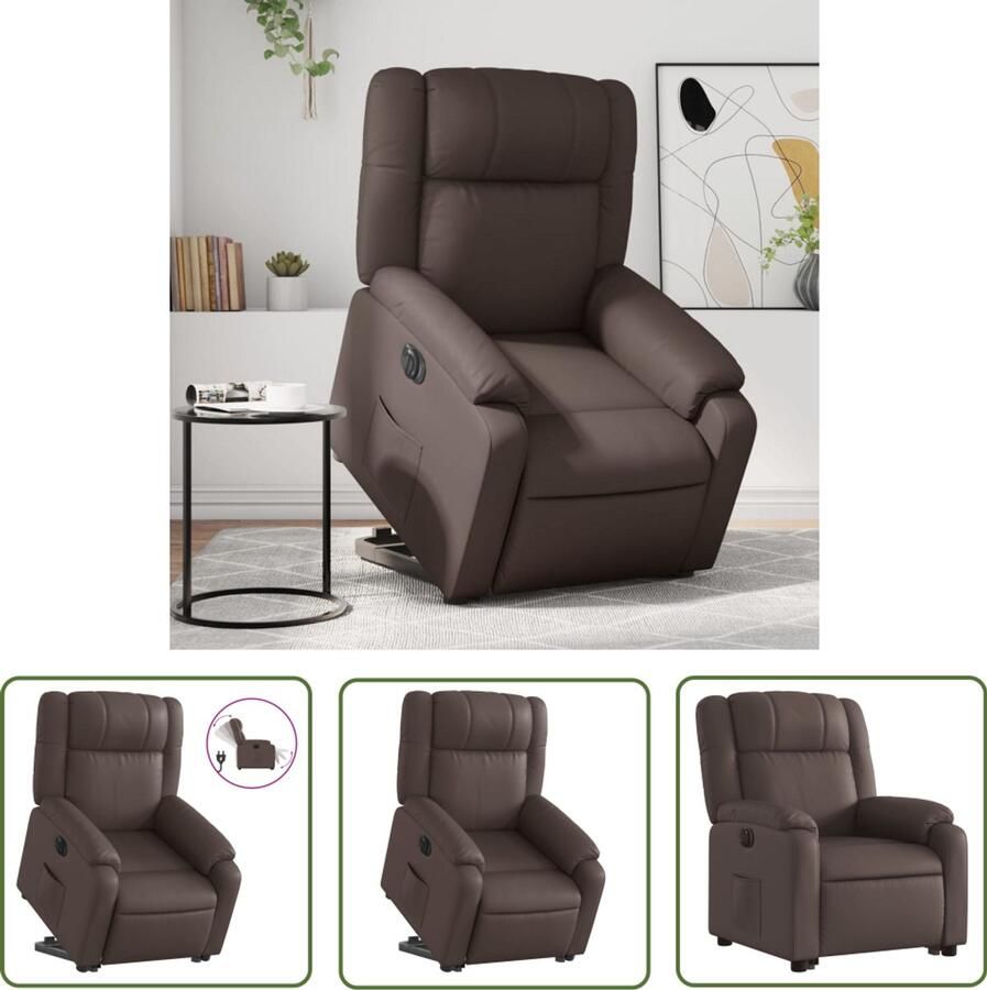 The Living Store Sta-op-stoel elektrisch kunstleer bruin Elektrische Sta-op-stoel Fauteuil Sta-opzitstoel Rolstoelhoogte Ergonomische Stoel